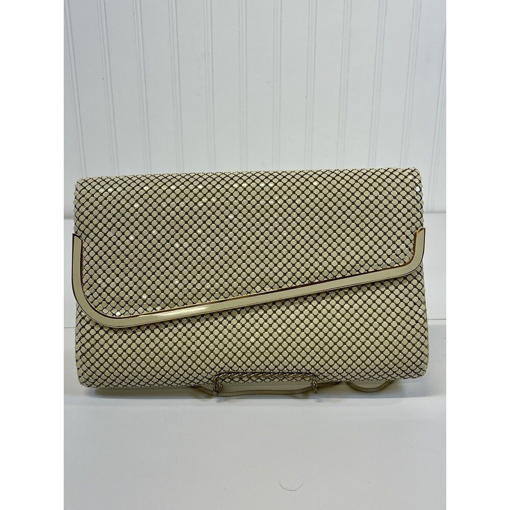 Vintage‎ Art Deco Ivory/White GloMesh Clutch Purse Bag With Chain Shoulder Strap